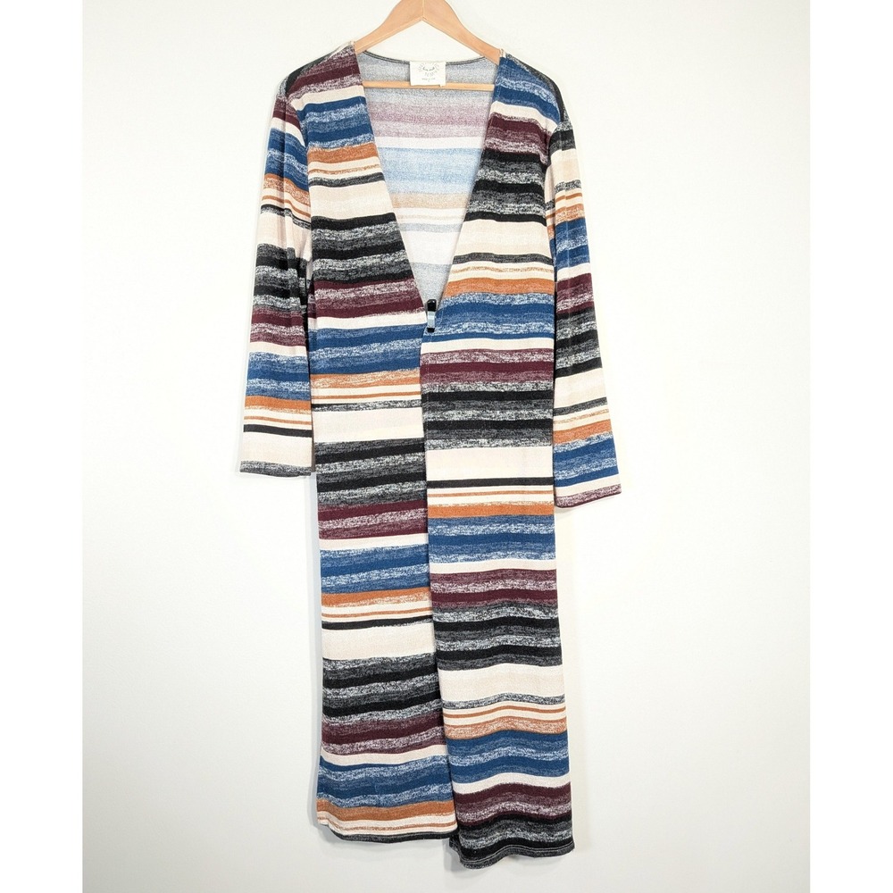 Fantastic Fawn Striped Duster Cardigan; Long Sleeve Open Front KJ91350